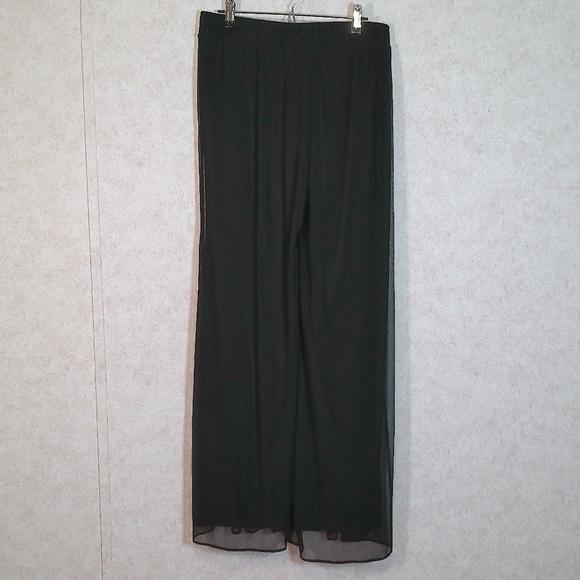 LKNW Nina Leonard Nylon Mesh Black Party Pants, Wide Leg w/Lining Sz M - Picture 5 of 9